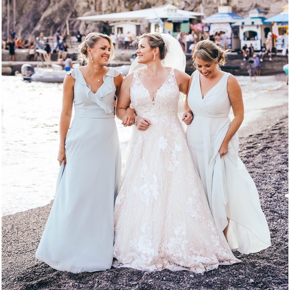 Morilee Chiffon Bridesmaid dress w/V-neck and ruffle neckline